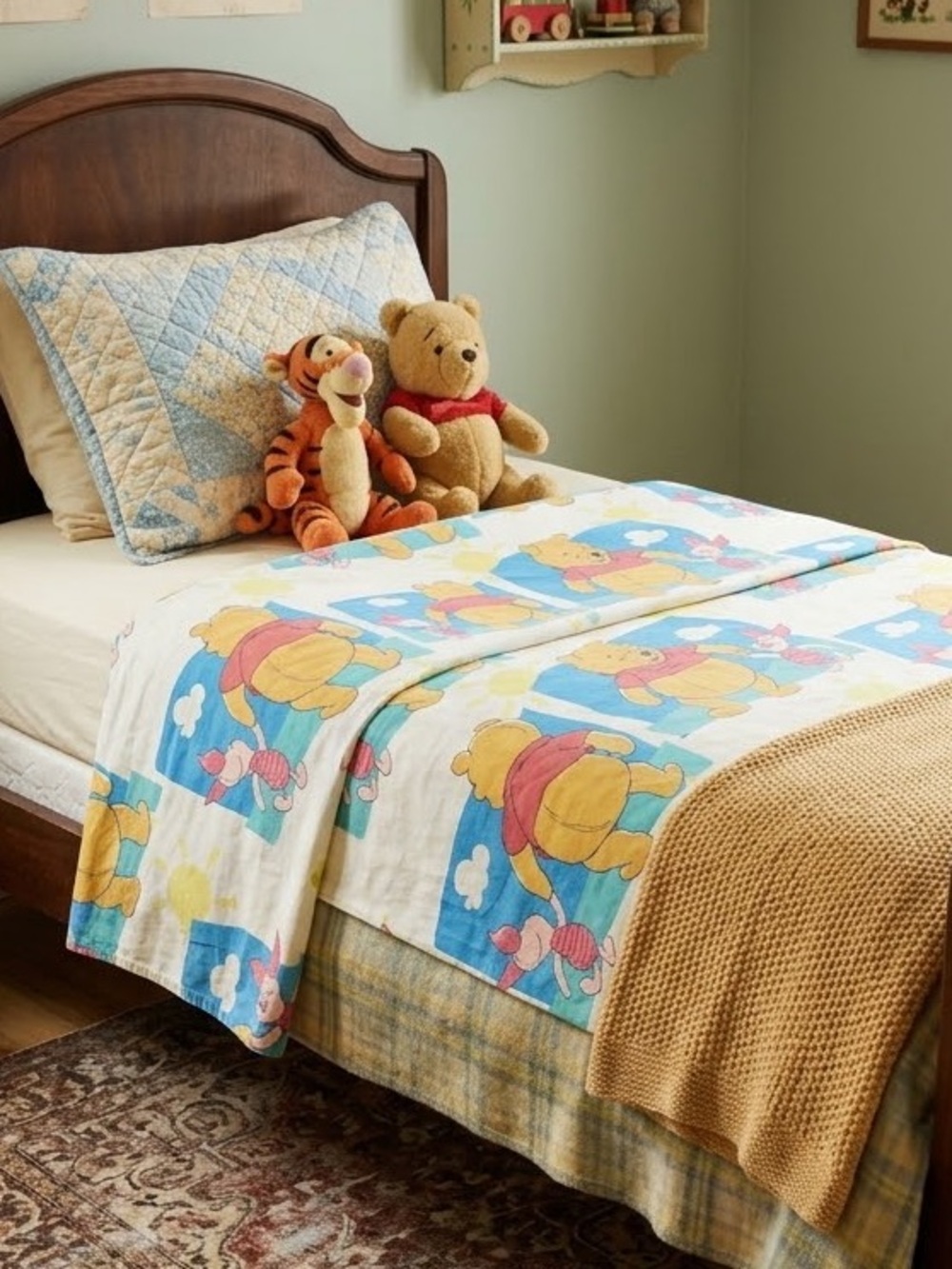 Vintage Disney Winnie the Pooh Piglet Twin Flat Sheet Made in USA 90s 2000s Y2K